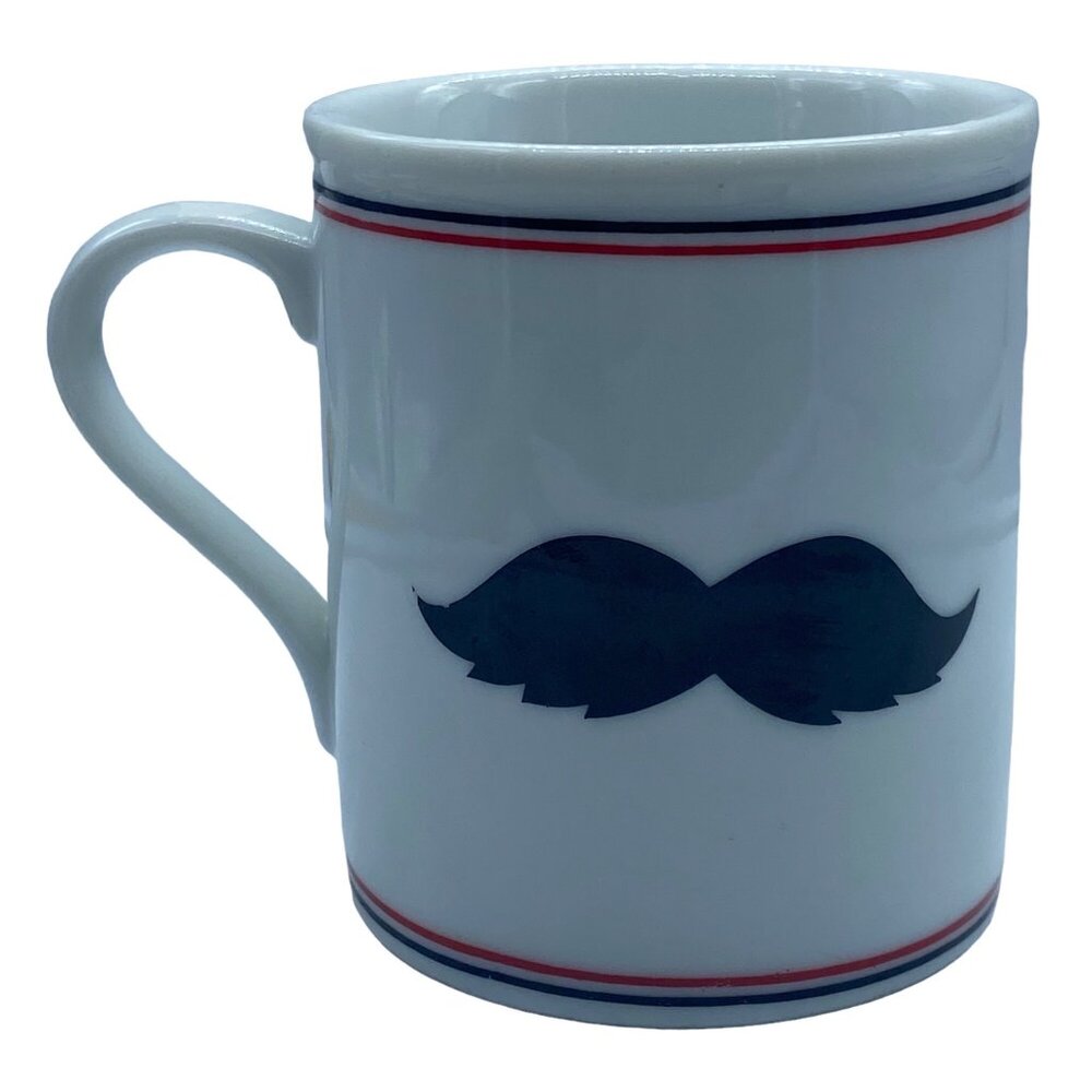 Vtg Retro Mustache Ceramic Coffee Mug Cup‎ Stripes 3.5"